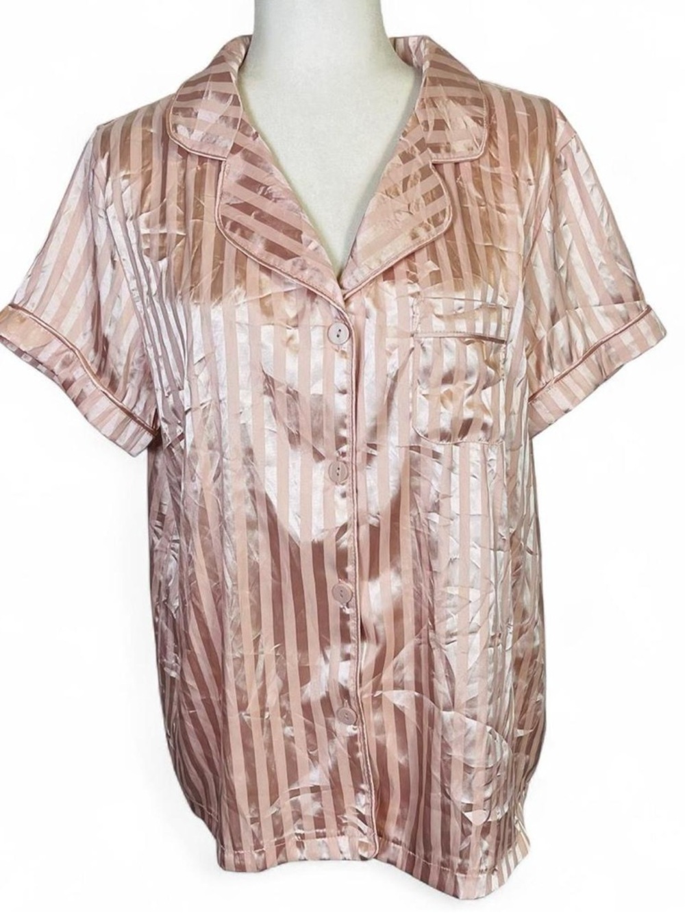 TART Intimates Size Large L Button Down Light Pink Striped Pajama Top Shirt